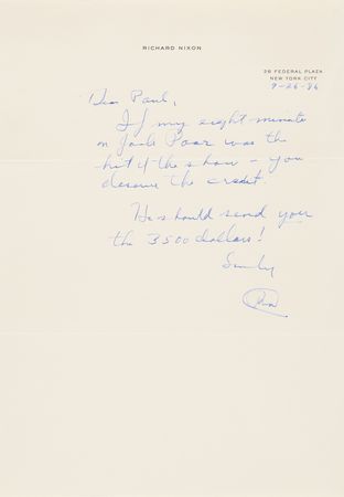 Lot #114 Richard M. Nixon Autograph Letter Signed on an Interview with Jack Paar - Image 1