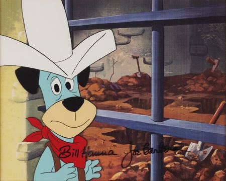 Lot #310. Bill Hanna and Joe Barbera signed production cel of Huckleberry Hound from from The Good, the Bad, and Huckleberry Hound