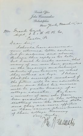 Lot #207 John Wanamaker Letter Signed: The