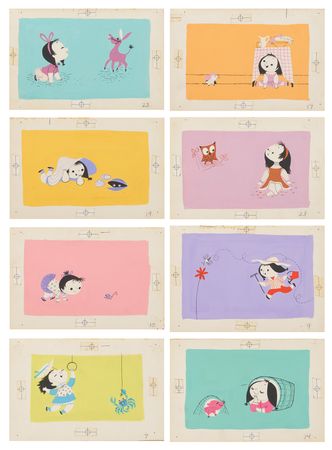 Lot #292 Little Golden Book storyboard and layout production paintings (21) by Mary Blair - Image 2