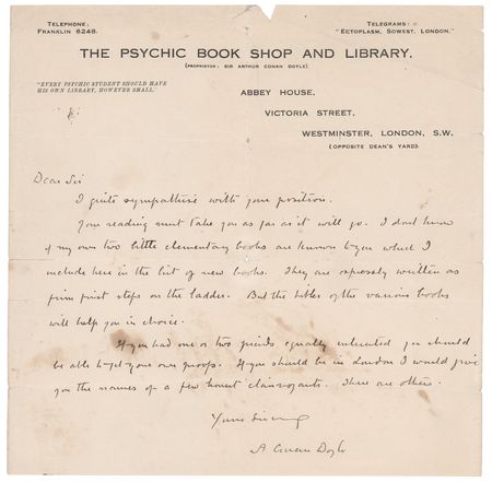Lot #355 Arthur Conan Doyle Autograph Letter