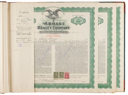 Lot #225 Isidor Straus (2) Documents Signed - Abrast Realty Company Stock Receipts - Image 2