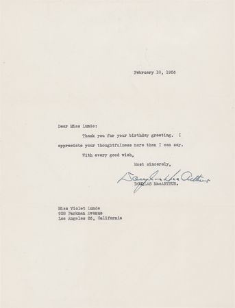 Lot #245 Douglas MacArthur Typed Letter Signed