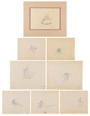 Lot #349 Mickey Mouse, Donald Duck, Goofy, and Timothy Q. Mouse production drawings from Walt Disney Studios Shorts and Features - Image 1