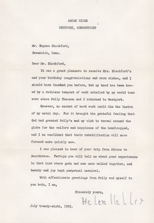 Lot #195 Helen Keller Typed Letter Signed: My head