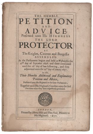 Lot #175 Oliver Cromwell: The Humble Petition and