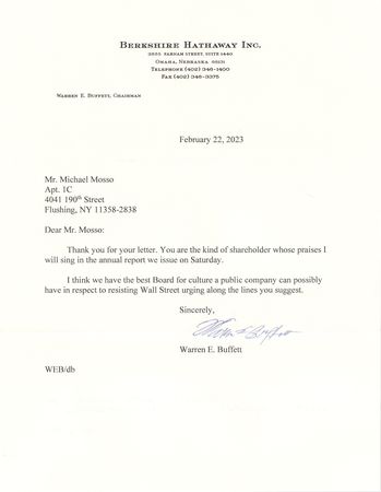 Lot #199 Warren Buffett Typed Letter Signed - We