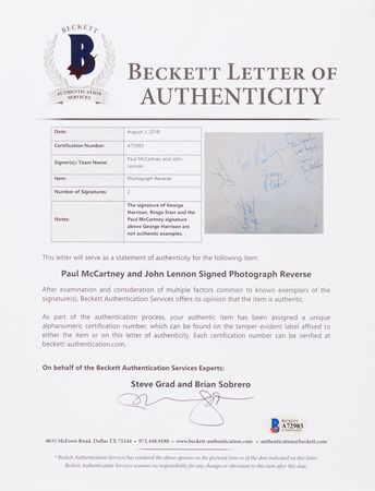 Lot #384 Beatles: John Lennon and Paul McCartney Signed Photograph - “This signature was forged” - Image 4