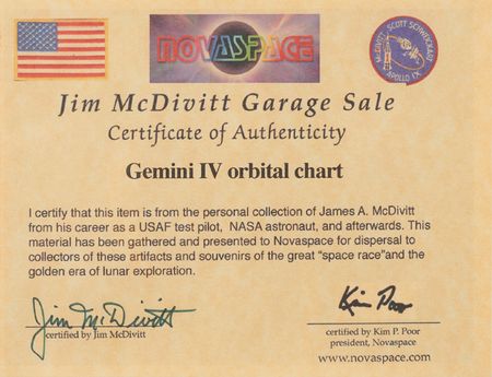 Lot #257 Jim McDivitt Signed Gemini Orbit Chart (28.25˝ x 9.75˝) - Image 3
