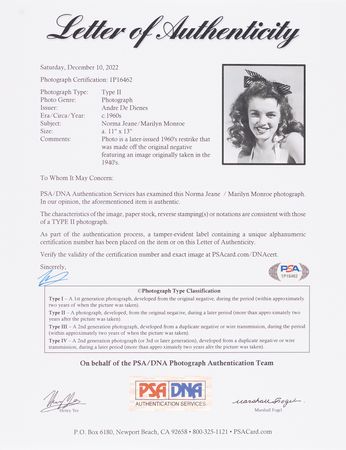 Lot #643 Marilyn Monroe Oversized Original Photograph by Andre de Dienes - PSA Type II - Image 3