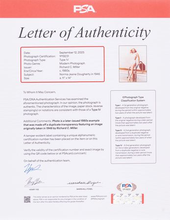 Lot #645 Marilyn Monroe Oversized Original Photograph by Richard C. Miller - PSA Type IV - Image 2