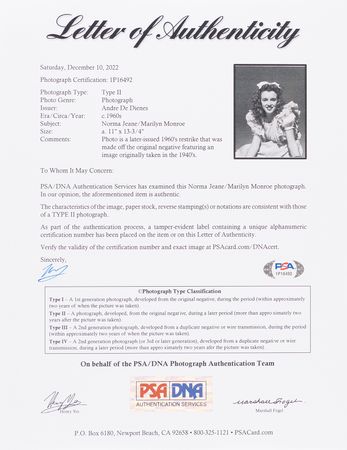 Lot #654 Marilyn Monroe Oversized Original Photograph by Andre de Dienes - PSA Type II - Image 3
