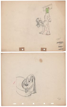 Lot #329. Pluto production drawings (2) from Walt Disney Studios cartoons