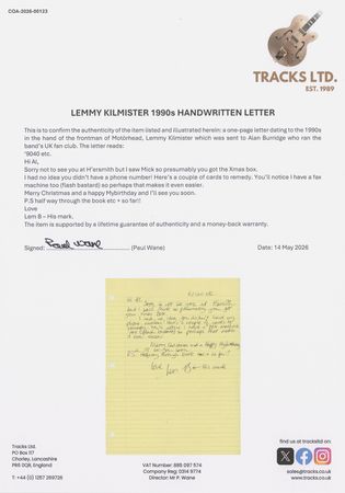 Lot #417 Motorhead: Lemmy Kilmister Autograph Letter Signed - Image 2