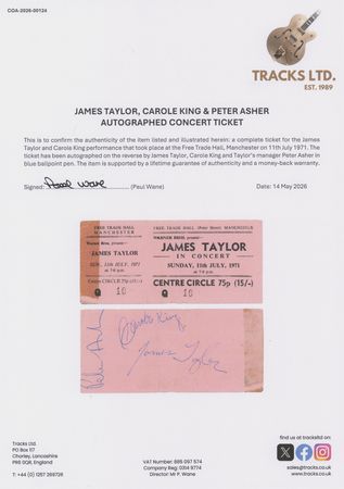 Lot #432 James Taylor and Carole King Signatures - Image 3