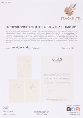 Lot #424 Queen Signatures - Obtained at the ‘I Want to Break Free’ Music Video Filming (March 22, 1984) - Image 7
