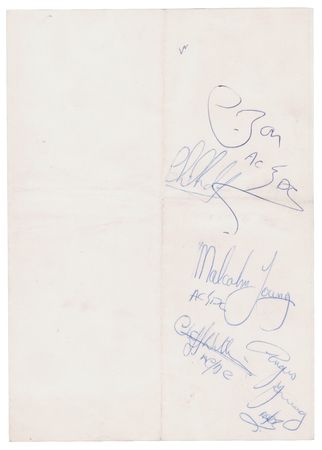 Lot #380 AC/DC Signatures with Bon Scott -