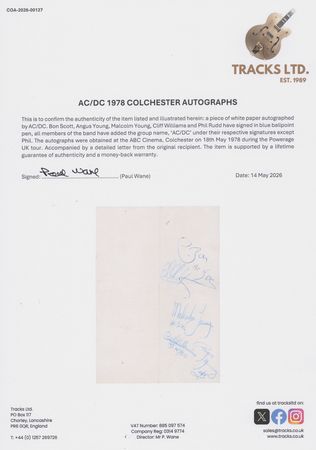 Lot #380 AC/DC Signatures with Bon Scott - Obtained at the ABC Cinema, Colchester (May 18, 1978) - Image 2