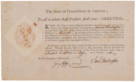 Lot #153 Samuel Huntington Document Signed as