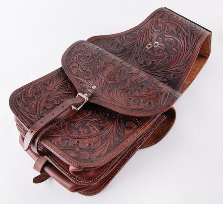 Lot #625 Steve McQueen's Ornate Oak-Leaf Tooled Leather Saddlebags - From the Collection of Photographer Barry Feinstein - Image 1
