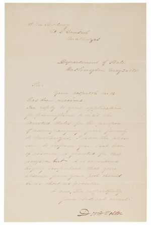 Lot #171 Daniel Webster Letter Signed as Secretary
