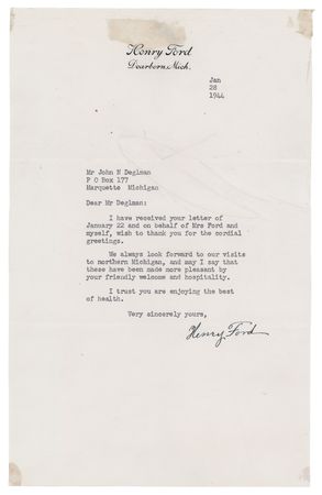 Lot #202 Henry Ford Typed Letter Signed (1944)