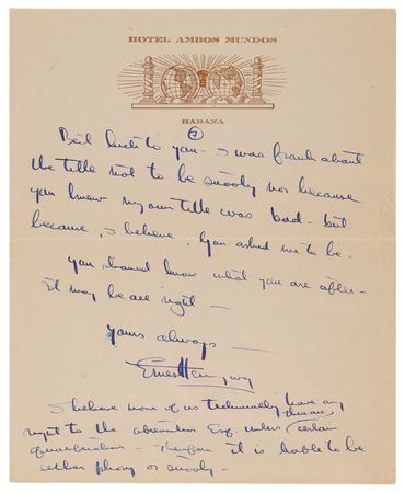 Lot #360 Ernest Hemingway Autograph Letter Signed to Arnold Gingrich, Months Before His Magazine's Debut - “Esquire sounds bad to me (as title)” - Image 8