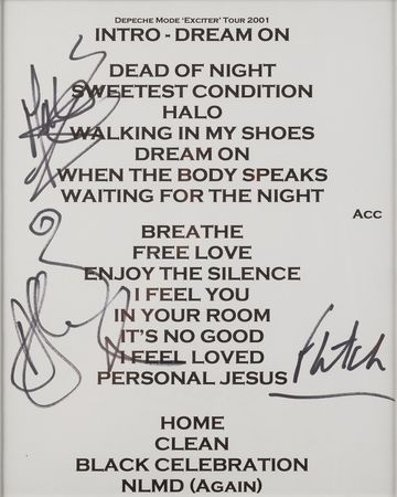 Lot #399 Depeche Mode Signed 'Exciter Tour' Set List (Tweeter Center in Tinley Park, June 22, 2001) - Image 2