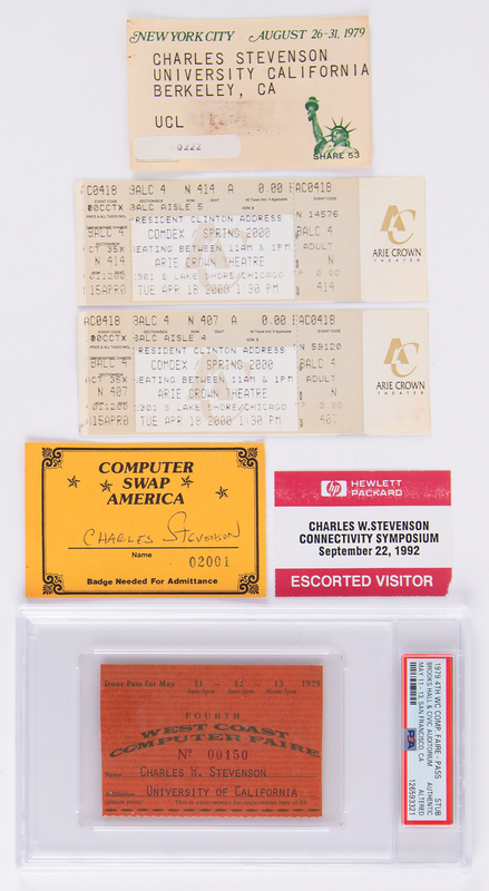 Lot 4204 Computer Conference (6) Badges and Admission Passes, Including West Coast Computer Faire and SHARE 53 (1979–2000)