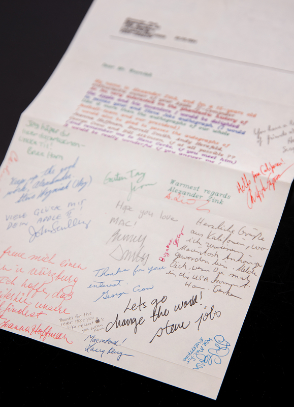 Lot 4025 Steve Jobs Signature on 1984 Fan Letter Co-Signed by Steve Wozniak, John Sculley, and (13) Members of the Macintosh Team - “Let's change the world! steve jobs”