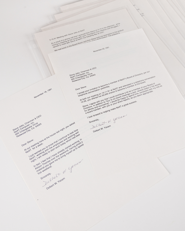 Lot 4030 Del Yocam's Archive of Typed Meeting Notes and Letter Drafts to Steve Jobs During NeXT Recruitment (1991)
