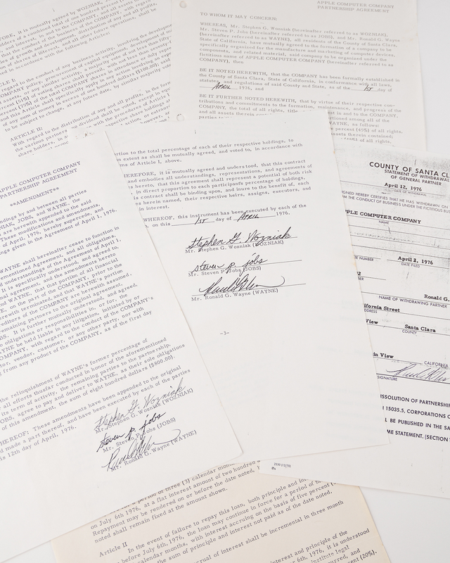 Lot 4034 Apple Computer Company Founding Documents Group of (4) Mimeograph Copies Including the Partnership Agreement, Amendment, and Ronald Wayne Withdrawal