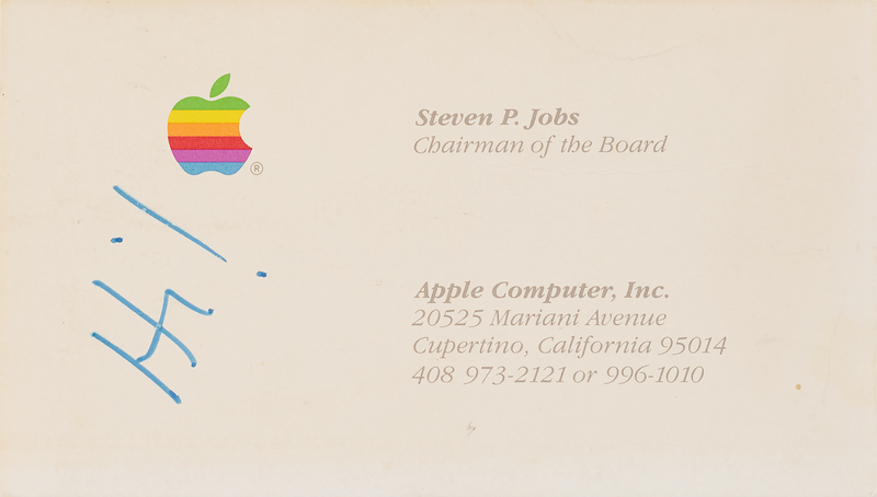 Lot 4003 Steve Jobs Personally-Owned Apple Computer Business Card, with Handwritten Note to His Father: 