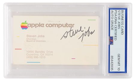 Lot #4023. Steve Jobs Signed Apple Business Card (c. 1983) - PSA GEM MT 10