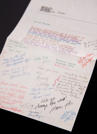 Lot #4025 Steve Jobs Signature on 1984 Fan Letter Co-Signed by Steve Wozniak, John Sculley, and (13) Members of the Macintosh Team - “Let's change the world! steve jobs” - Image 1