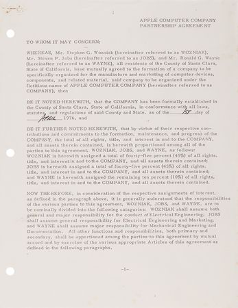 Lot #4034 Apple Computer Company Founding Documents Group of (4) Mimeograph Copies Including the Partnership Agreement, Amendment, and Ronald Wayne Withdrawal - Image 2