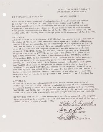 Lot #4034 Apple Computer Company Founding Documents Group of (4) Mimeograph Copies Including the Partnership Agreement, Amendment, and Ronald Wayne Withdrawal - Image 5