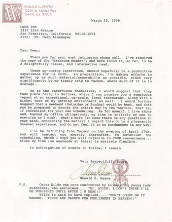 Lot #4035 Ron Wayne Collection of (5) Typed Letters Signed to Apple Confidential Author Owen Linzmayer, with Hand-Drawn Map, Apple-Founding Notes, and Inscribed Books - Image 2