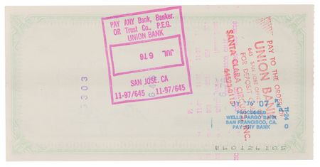Lot #4001 Steve Jobs Signed 1976 Apple Computer Company Check to Santa Clara Circuits, Linked to the First Apple-1 Boards - Image 2