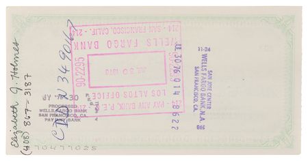 Lot #4002 Steve Jobs Signed 1976 Apple Computer Company Check to Apple's First Bookkeeper, Elizabeth Holmes - Image 2