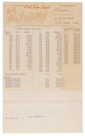 Lot #4005 Steve Jobs: July 1976 Wells Fargo Account Statements for Apple Computer Co. - Tracing the Funds Behind Early Apple-1 Production - Image 4