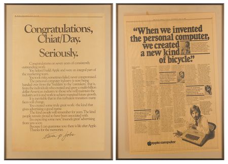 Lot #4010. Steve Jobs Wall Street Journal Full-Page Advertisements from the 'Apple Garage' at the Jobs Family Home in Los Altos