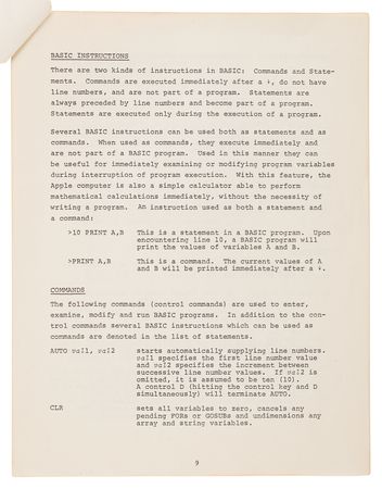 Lot #4042 Apple-1 Computer Preliminary Apple BASIC Users Manual (October 1976) - Image 12