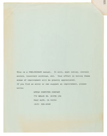 Lot #4042 Apple-1 Computer Preliminary Apple BASIC Users Manual (October 1976) - Image 3
