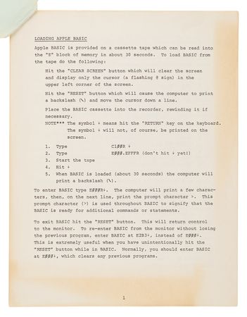 Lot #4042 Apple-1 Computer Preliminary Apple BASIC Users Manual (October 1976) - Image 4