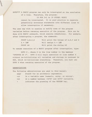 Lot #4042 Apple-1 Computer Preliminary Apple BASIC Users Manual (October 1976) - Image 6