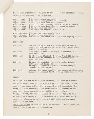 Lot #4042 Apple-1 Computer Preliminary Apple BASIC Users Manual (October 1976) - Image 8