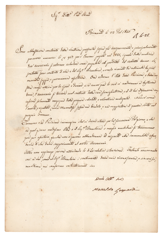 Lot 141 Monaldo Leopardi Letter Signed