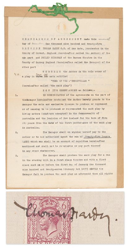 Lot 246 Thomas Hardy Document Signed for Tess of the d'Urbervilles