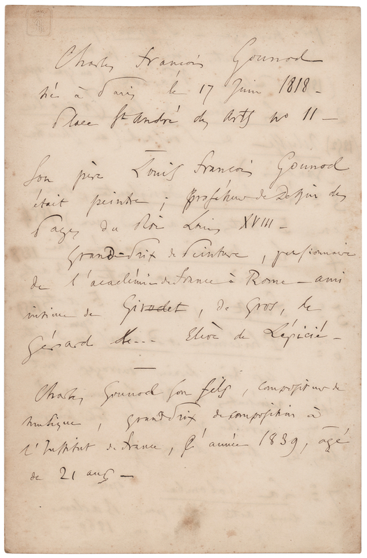 Lot 350 Charles Gounod Autograph Autobiography Signed Twice